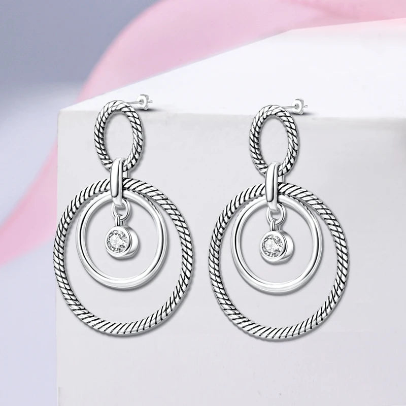 Double Halo Sterling Silver Earrings