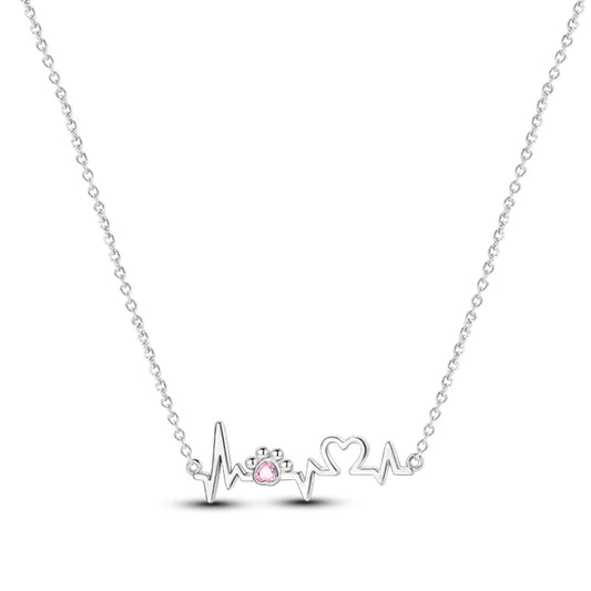 Pink Heartbeat Rate Pendant Silver Necklace