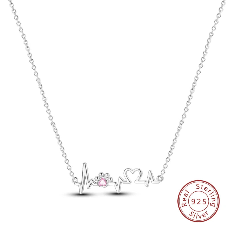 Pink Heartbeat Rate Pendant Silver Necklace