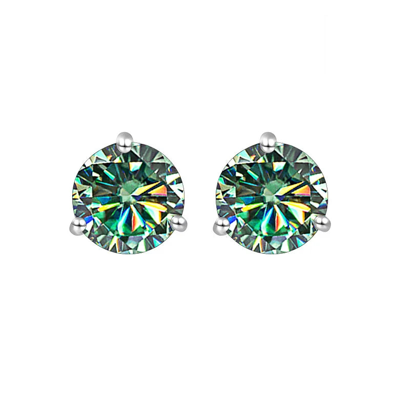 Blue Green Diamond Sterling Silver 1CT/2CT Stud Earrings