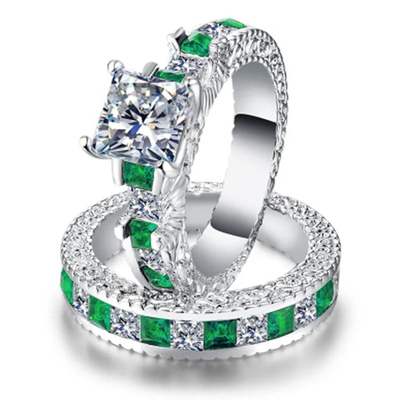 2 in 1 Green Blue Square Wedding band