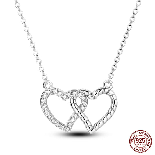 Double Heart Pendant 925 Sterling Silver Necklace