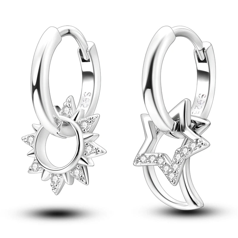 Silver Stars Hoop Earrings