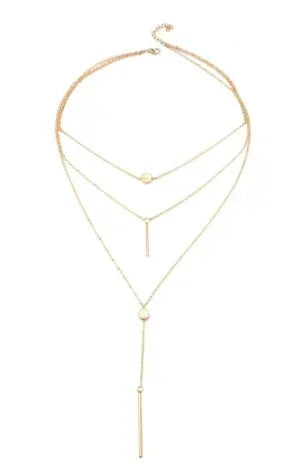 Gold Multi layered With Long Pendant Necklace