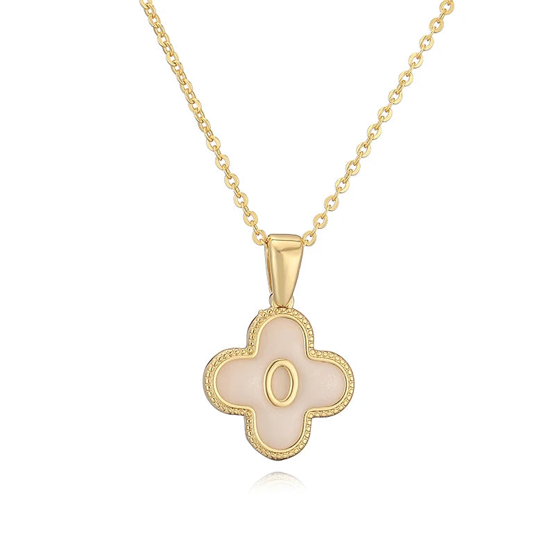 O Initials Flower Charm Necklace