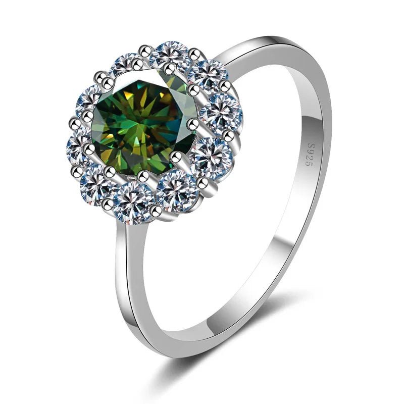 Green Moissanite Ring S925 Silver