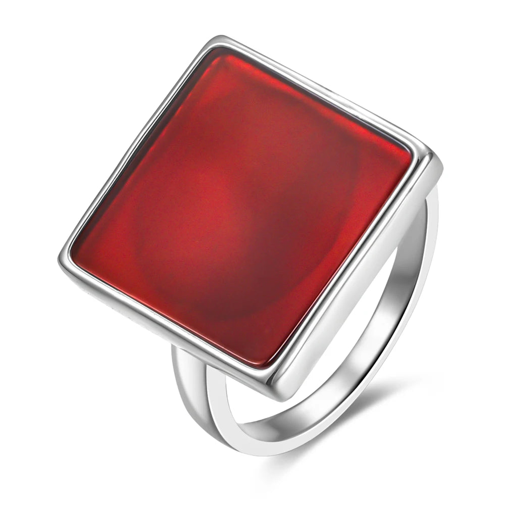 Red Square 925 Sterling Silver Ring