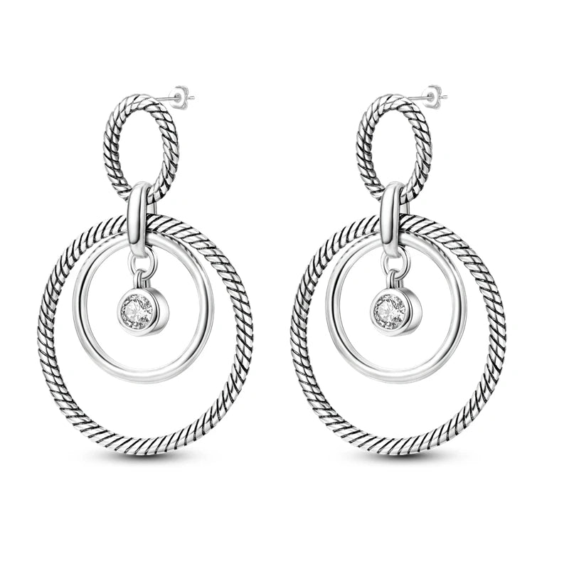 Double Halo Sterling Silver Earrings