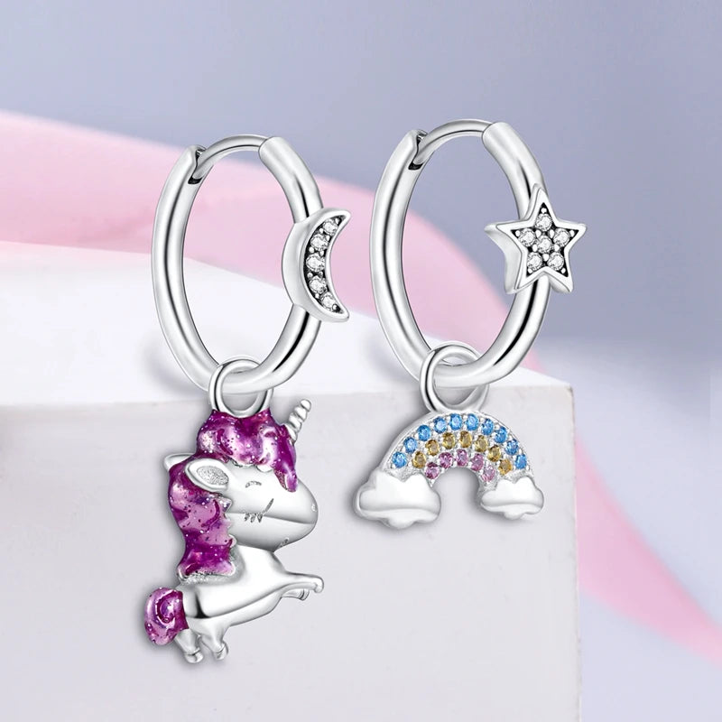 Unicorn Cloud 925 Silver Hoop Earrings