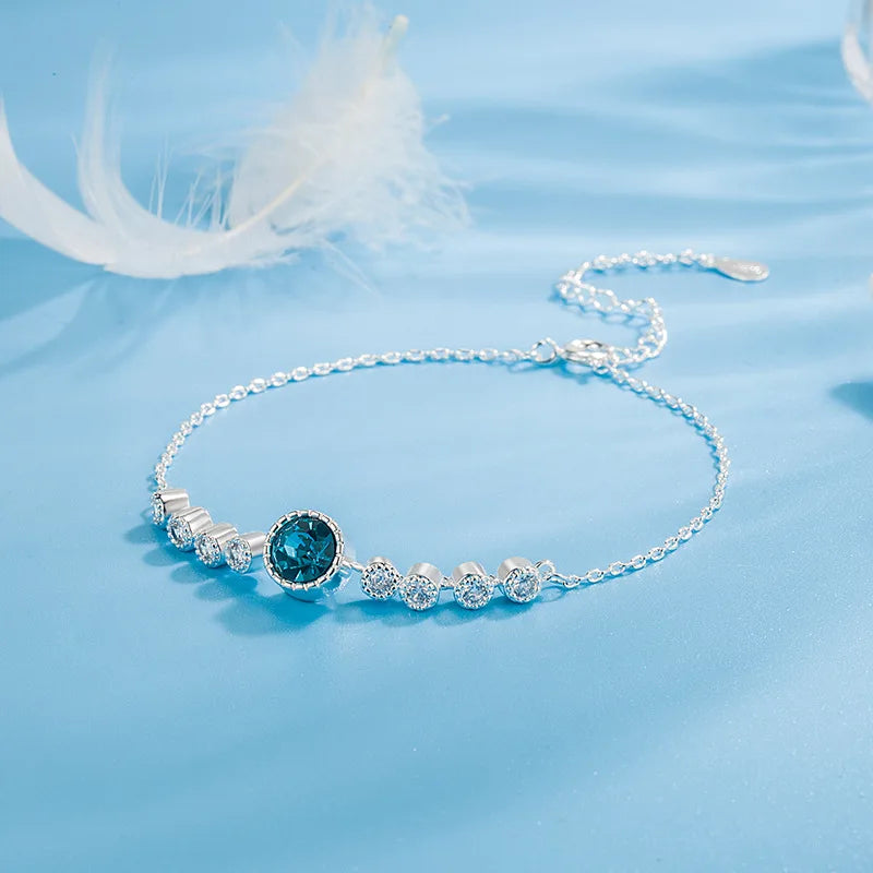 Blue Zircon Silver Wedding Bracelet