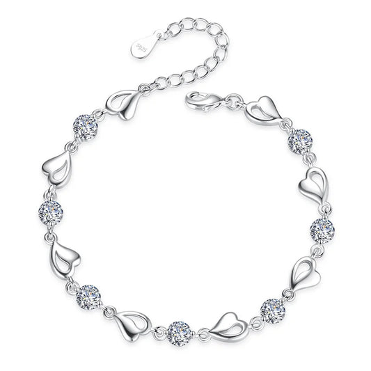 Sterling Silver Heart-Shaped Diamond Bracelet