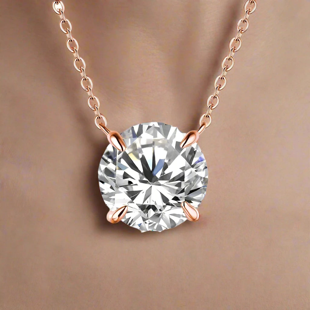 White Diamond 1CT Rose Gold Necklace 925 Silver Necklace