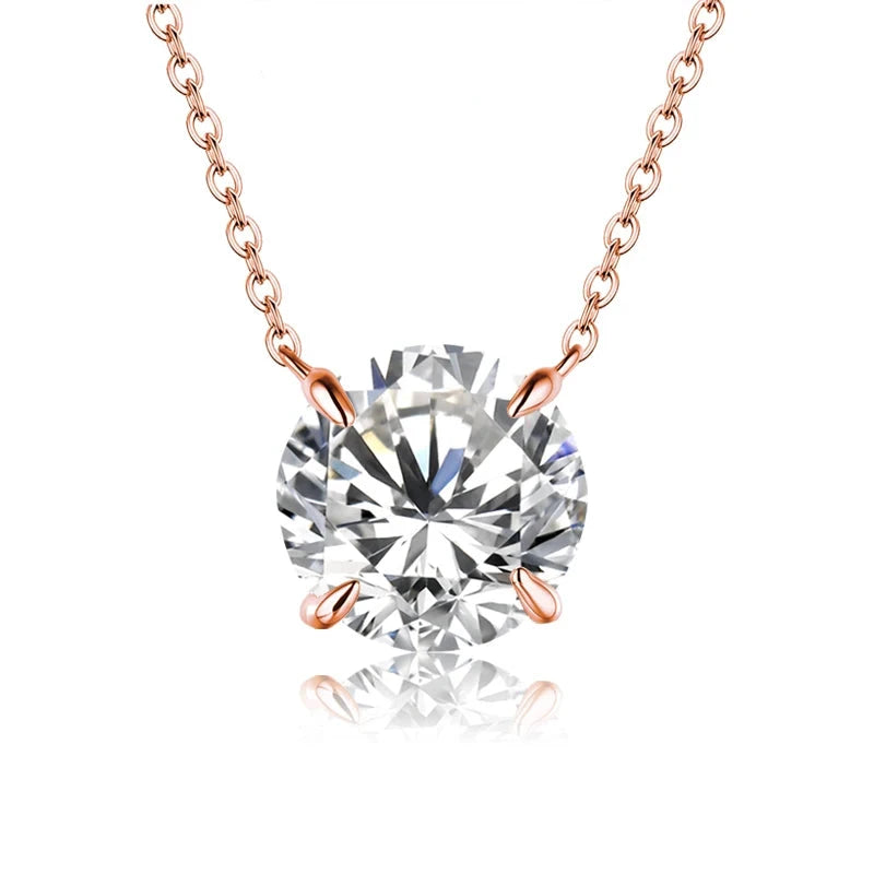 White Diamond 1CT Rose Gold Necklace 925 Silver Necklace