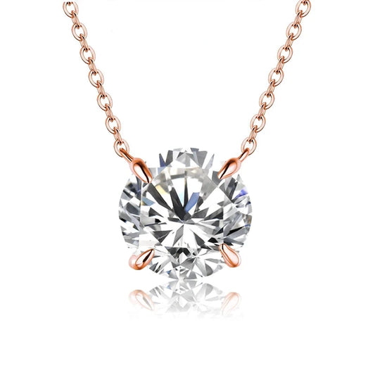 White Diamond 1CT Rose Gold Necklace 925 Silver Necklace