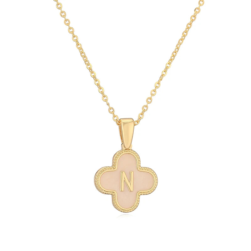 N Initials Flower Charm Necklace