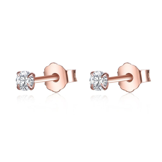 Rose Gold Real Sterling Silver 925 Stud Earrings