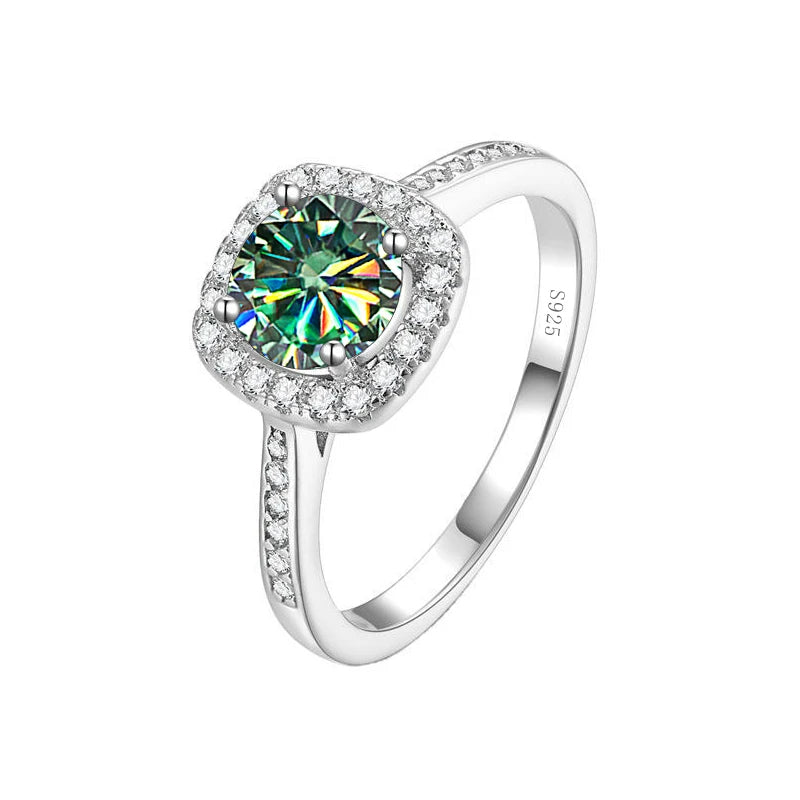 Greenish 1 Carat Diamond Silver Rings