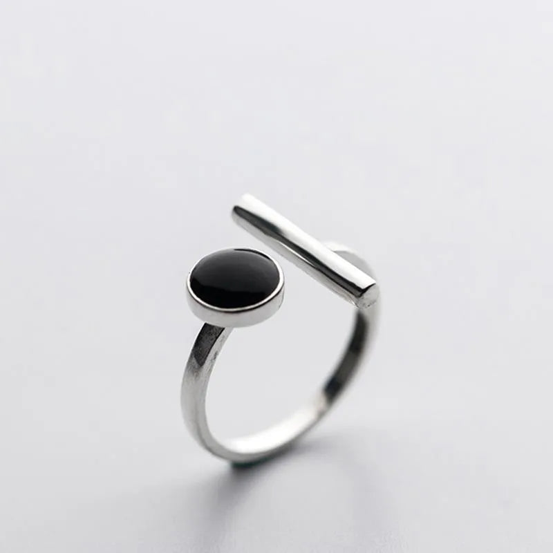 Fashion Silver Black Round Open Rings