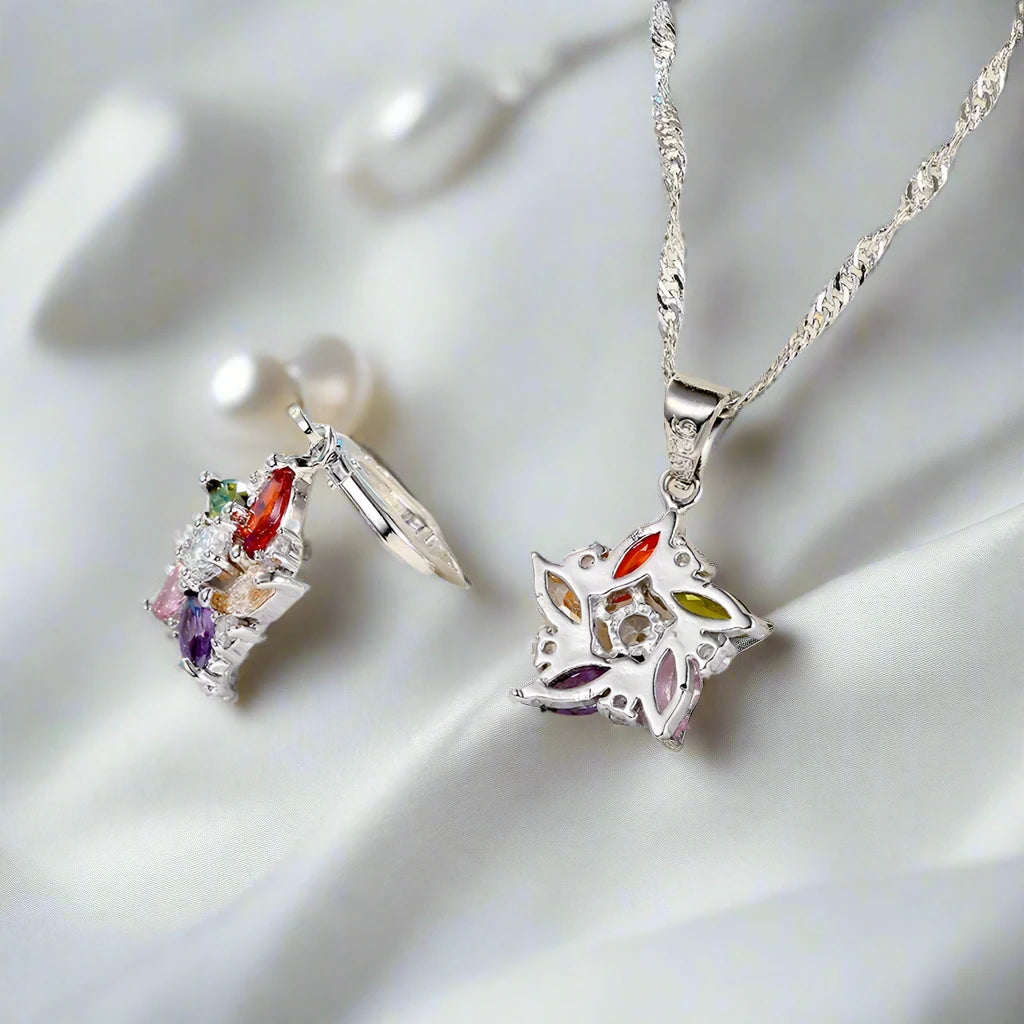 Colorful Silver Wedding Jewelry Sets