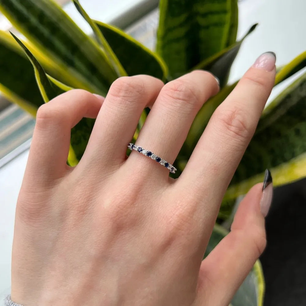 White and Blue Silver Wedding Ring