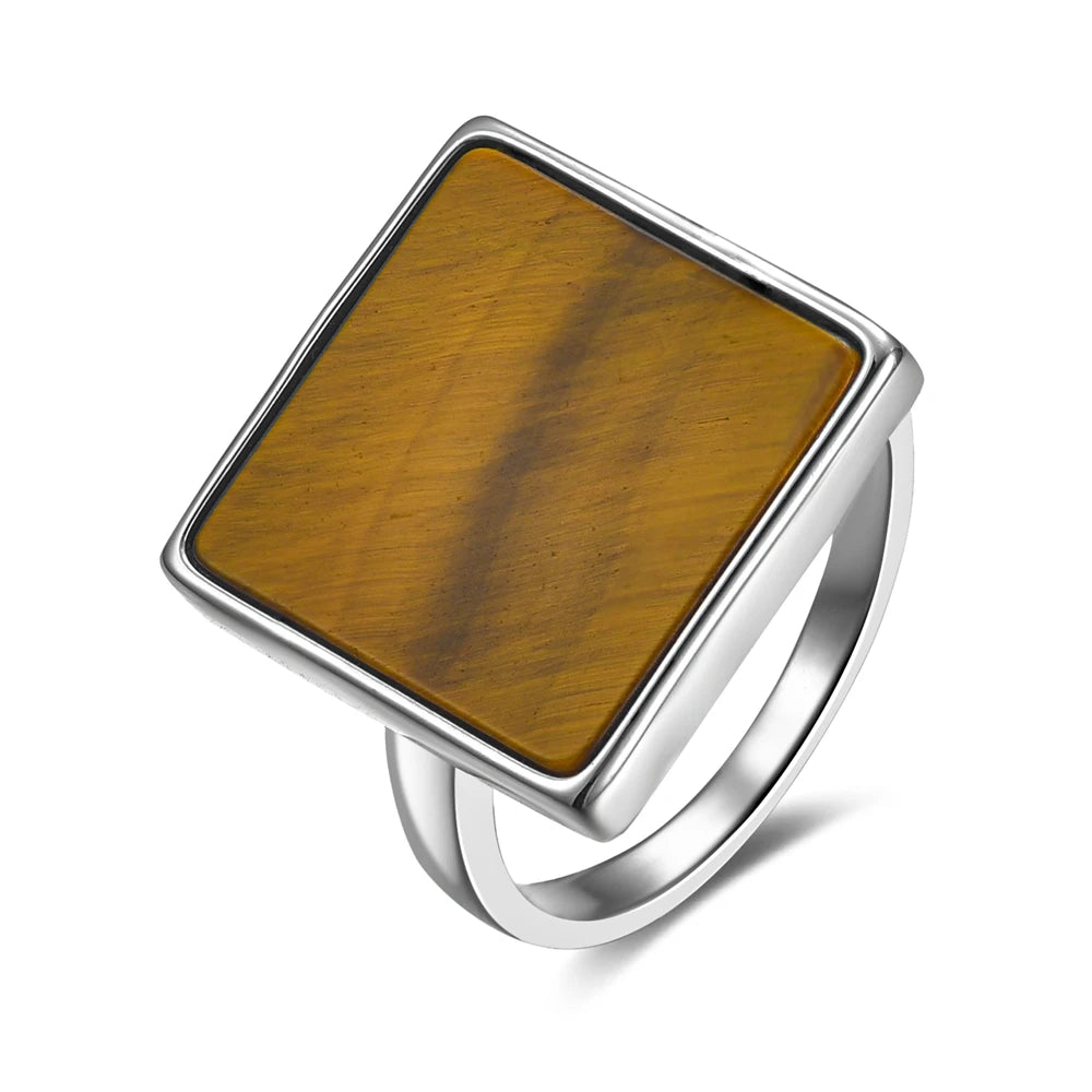 Brown Marble Unique Silver Ring