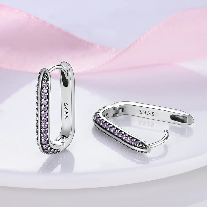 Light Purple 925 Silver Hoop Earrings