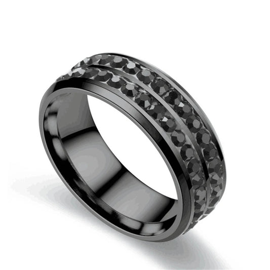 2 Pcs Black Full Zircon Stainless Steel Ring