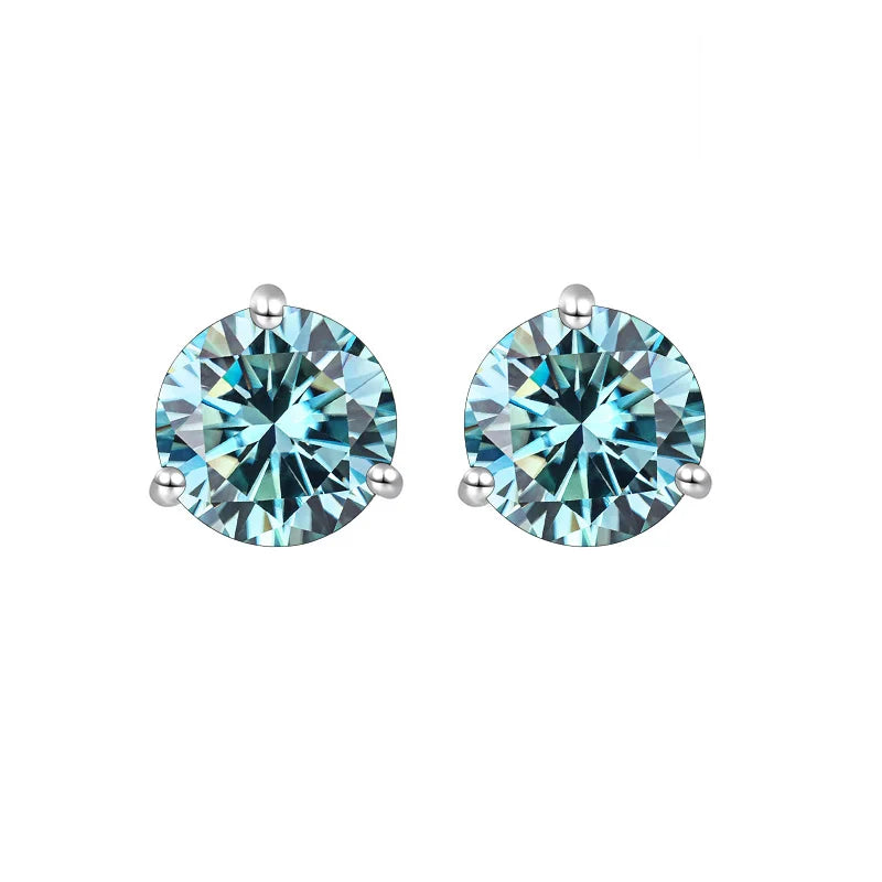 Blue Diamond Sterling Silver 1CT/2CT Stud Earrings