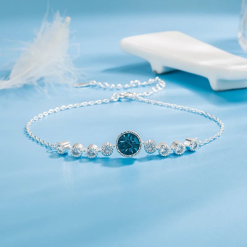 Blue Zircon Silver Wedding Bracelet