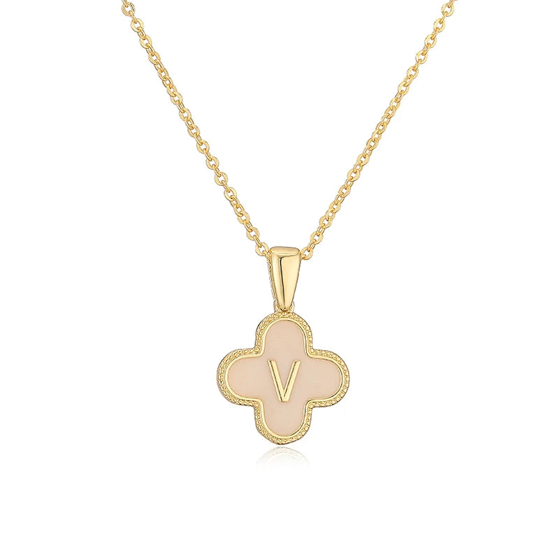 V Initials Flower Charm Necklace