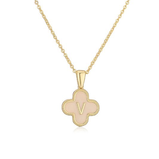 V Initials Flower Charm Necklace