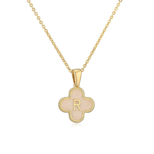 R Initials Flower Charm Necklace