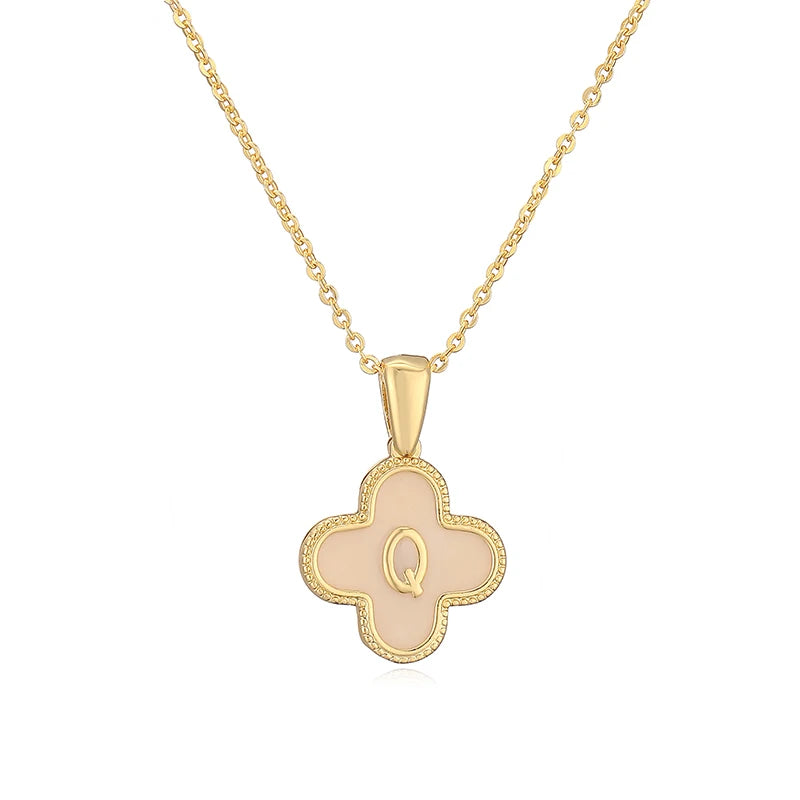 Q Initials Flower Charm Necklace