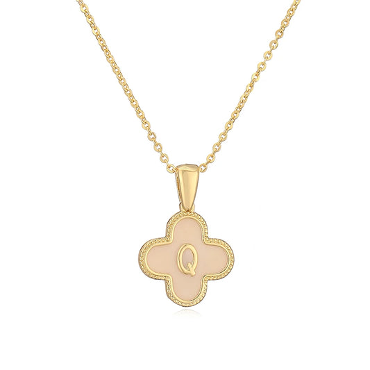 Q Initials Flower Charm Necklace