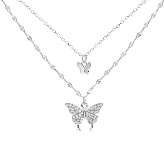 Double Silver Butterfly Necklace