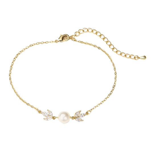 Yellow Gold Minimalist Chain Pearl Bracelets