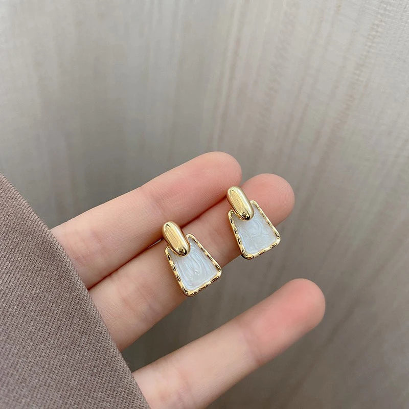 White Trapezoid Stud Earrings