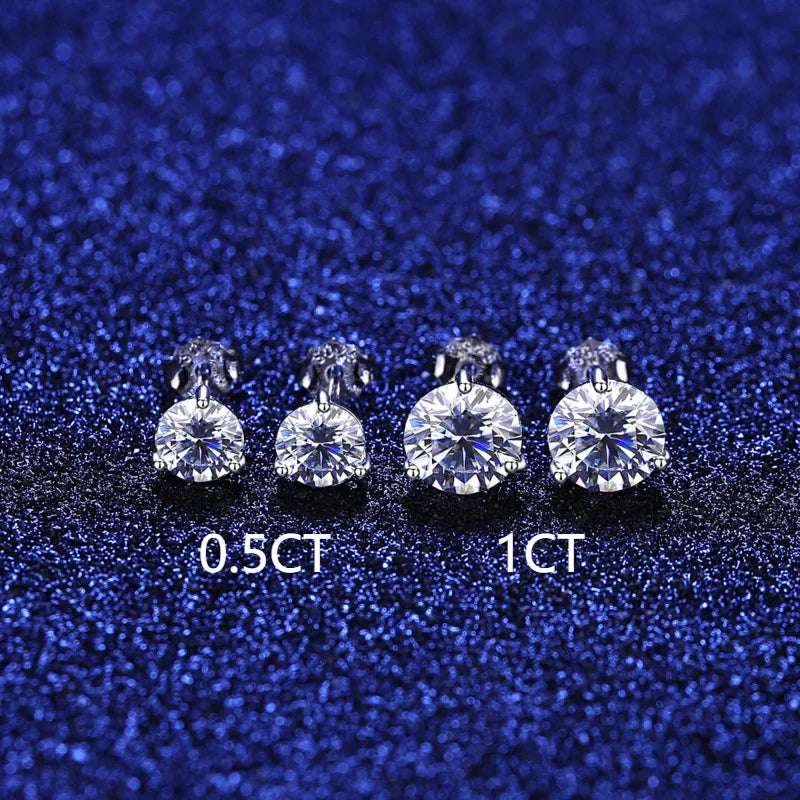 White Diamond Sterling Silver 1CT/2CT Stud Earrings