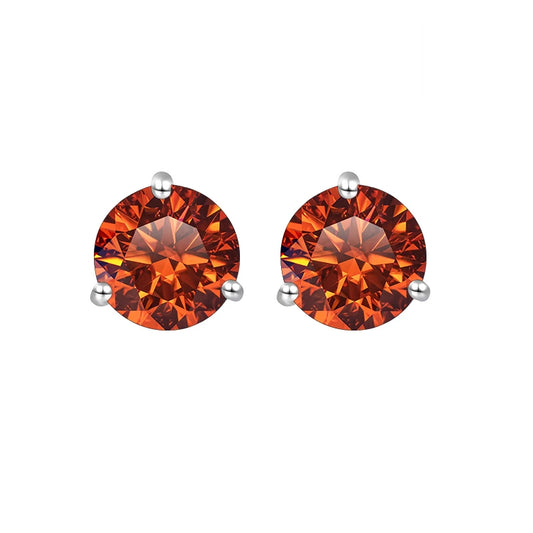 Orange Diamond Sterling Silver 1CT/2CT Stud Earrings