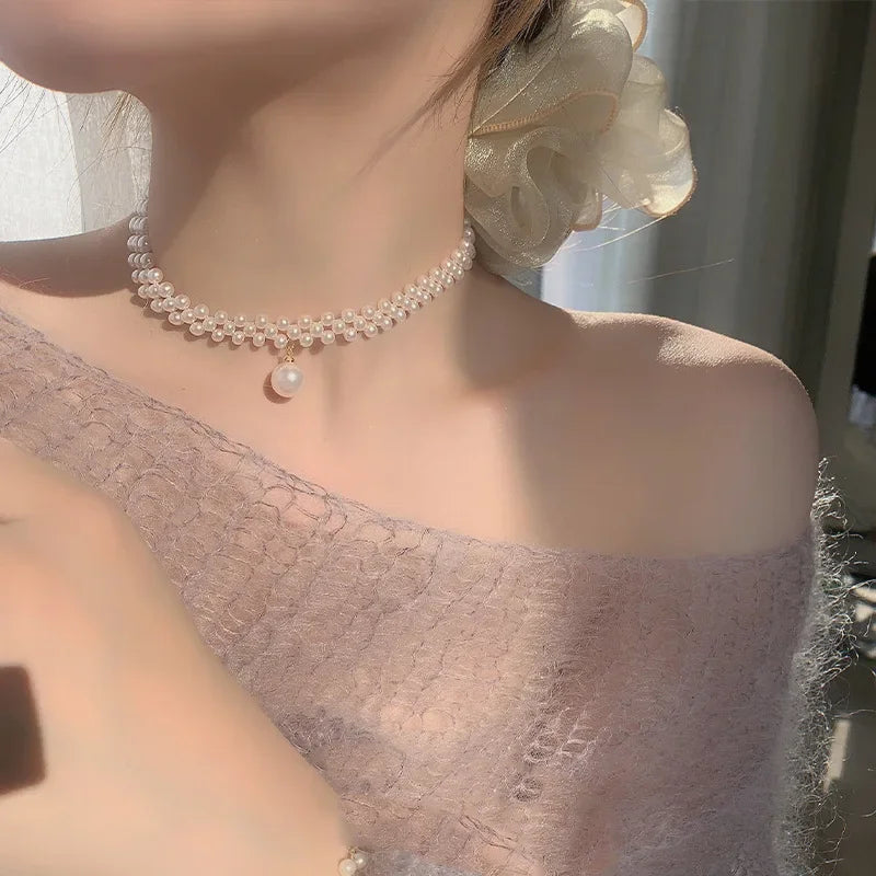 Multilayer Pearl Choker Necklaces