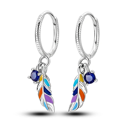 Colorful Feather Sterling Silver Earrings