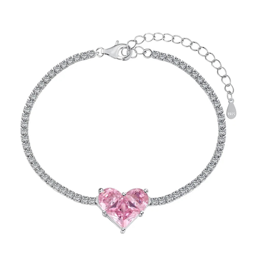 Silver Tennis Bracelet With Heart Diamond