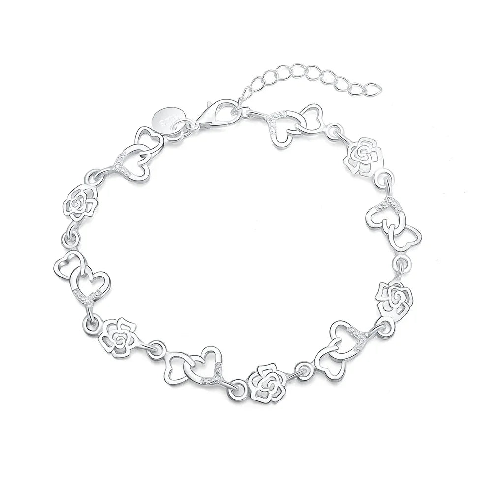 Sterling Silver Bracelet Heart Shape