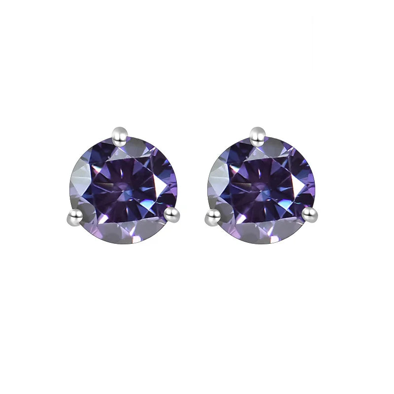 Violet Diamond Sterling Silver 1CT/2CT Stud Earrings