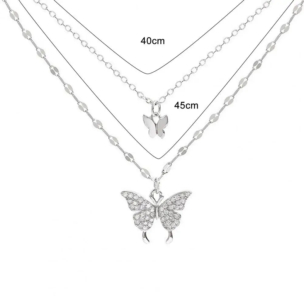 Double Silver Butterfly Necklace