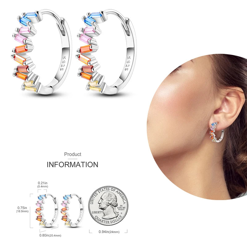 Colorful 925 Silver Women Hoop Earrings