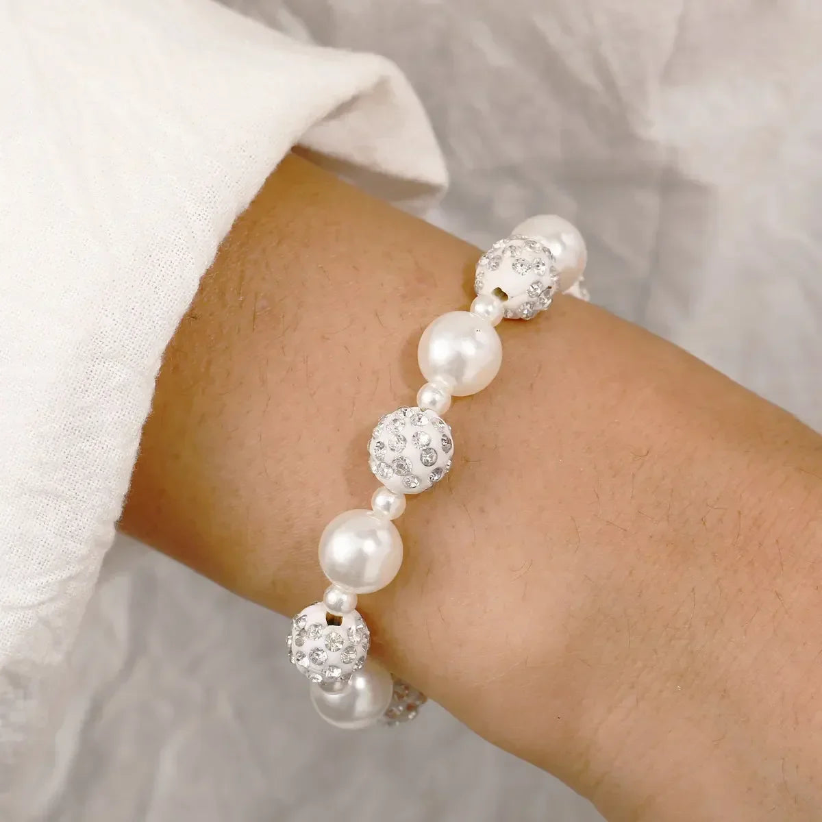 White Pearl and White Diamond Bracelet