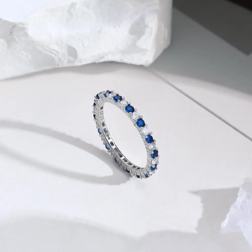 White and Blue Silver Wedding Ring