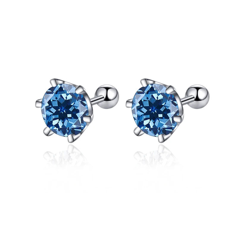 Blue 0.5-2ct Screw Stud Earring