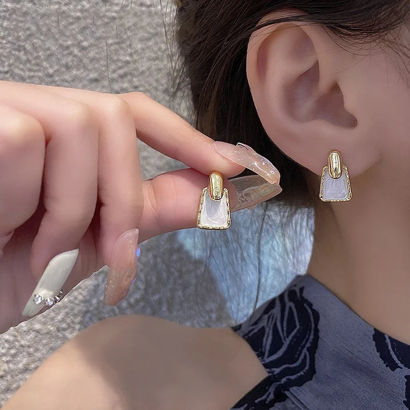 White Trapezoid Stud Earrings